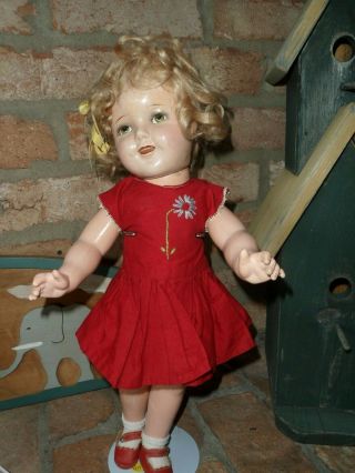 Vintage 1930s 18 " Flirty Eyes Shirley Temple Composition Doll In Red
