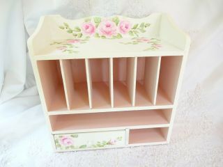 Bydas Romantic Pink Rose Organizer Hp Hand Painted Chic Shabby Vintage Cottage