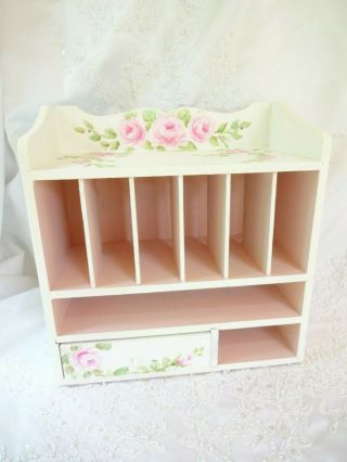 byDAS ROMANTIC PINK ROSE ORGANIZER hp hand painted chic shabby vintage cottage 2