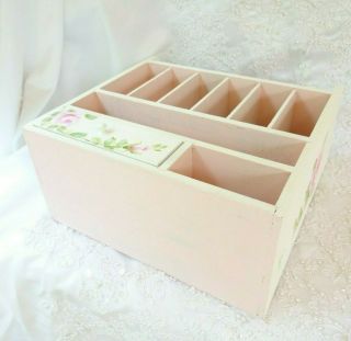 byDAS ROMANTIC PINK ROSE ORGANIZER hp hand painted chic shabby vintage cottage 8