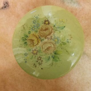 Beaitiful Vintage Green Marble Floral Round Jewelry Box Hinged Italy
