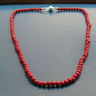 Rare Vintage Style Natural Undyed Blood Red Coral Necklace Beads Ball 5mm