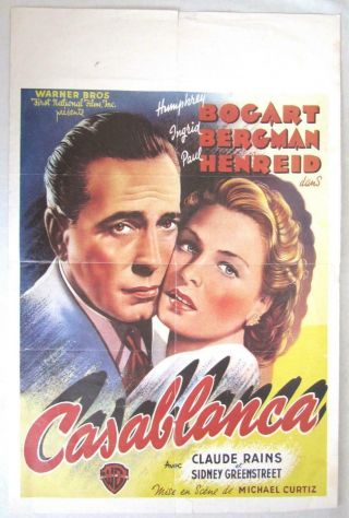 Vintage Casablanca Belgian Movie Poster Humphrey Bogart,  Ingrid Bergman