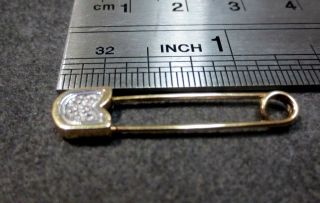 Vintage 14k Solid Yellow White Gold Diamond Safety Pin 1.  56 Gram
