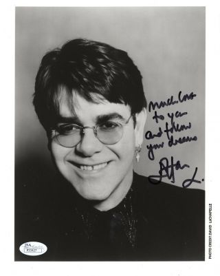 Elton John Hand Signed 8x10 Photo Awesome Pose,  Inscription Rare Jsa