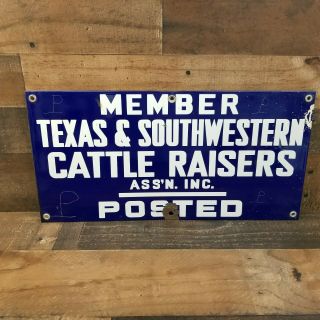 Vintage Texas Cattle Raisers Posted Farm Ranch Sign Porcelain P Bar Ranch