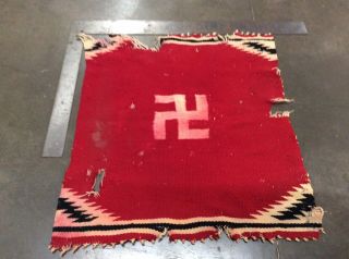 Antique Vintage Native American Navajo Whirling Log Swastika Wool Saddle Blanket 5