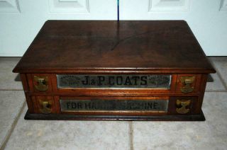 Vintage Antique J&p Coats Sewing Silk Thread Wood Spool Cabinet Chest 20x14 "