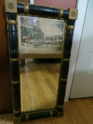 Antique Vintage Framed Mirror Currier And Ives " Winter In The Country "