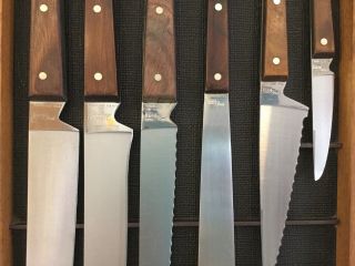 Vtg Ekco Flint Knife set with wall mount wood rack Mid Century Danish Modern USA 3
