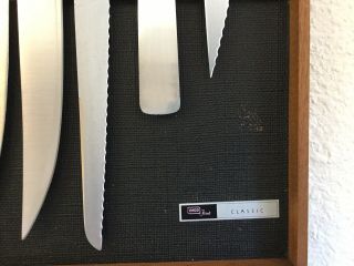 Vtg Ekco Flint Knife set with wall mount wood rack Mid Century Danish Modern USA 4