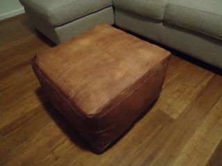 . Due 30 August.  Antique Tan Leather Ottoman or Footstool 2