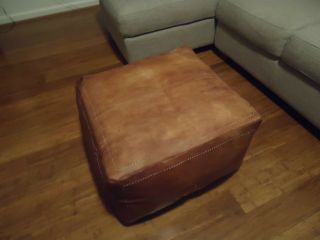 . Due 30 August.  Antique Tan Leather Ottoman or Footstool 3