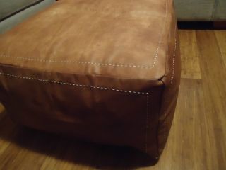 . Due 30 August.  Antique Tan Leather Ottoman or Footstool 4