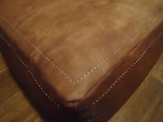 . Due 30 August.  Antique Tan Leather Ottoman or Footstool 5