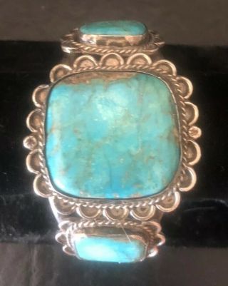 Navajo Vintage Silver Cuff Bracelet W Large Turquoise Stone