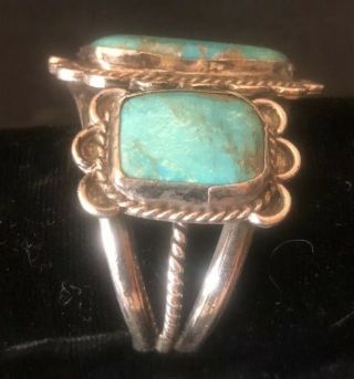 Navajo Vintage Silver Cuff Bracelet W Large Turquoise Stone 2