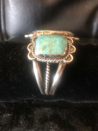 Navajo Vintage Silver Cuff Bracelet W Large Turquoise Stone 3