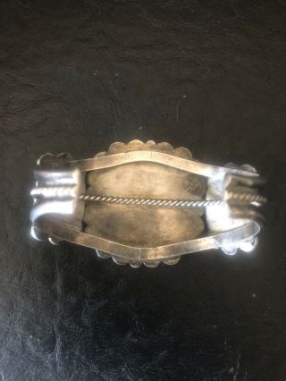 Navajo Vintage Silver Cuff Bracelet W Large Turquoise Stone 4