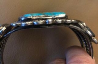 Navajo Vintage Silver Cuff Bracelet W Large Turquoise Stone 5