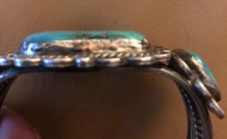 Navajo Vintage Silver Cuff Bracelet W Large Turquoise Stone 6