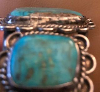 Navajo Vintage Silver Cuff Bracelet W Large Turquoise Stone 7