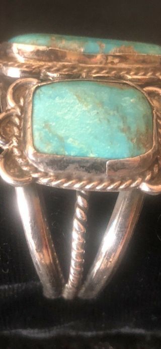 Navajo Vintage Silver Cuff Bracelet W Large Turquoise Stone 9