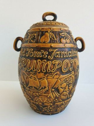 Vintage Rumtopf WEST GERMANY BAY Ceramic Fruit Canister Old Tom ' s Jamaica Rumpot 3