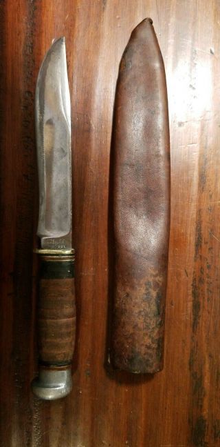 Vintage Marbles Gladstone Michigan Usa Fixed Blade Hunting Knife &leather Sheath