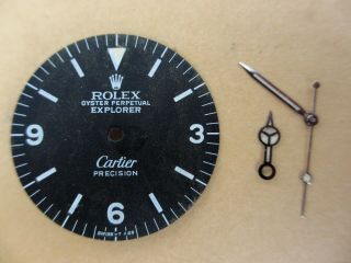 Vintage Rolex 5500 Cartier Explorer Matte Black Refinished Dial,  Hands