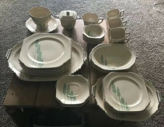 Rare Vintage 45 Piece Set Of Leigh Ware By Leigh Potters Inc. ,  Green Wheat Design