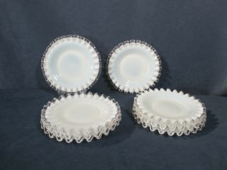 Fenton Silver Crest Plates Bread Desset White Milkglass Ruffled Vtg Set Of 8