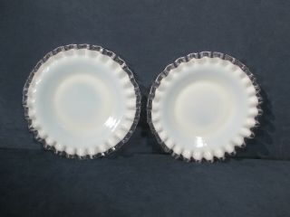 Fenton Silver Crest Plates Bread Desset White Milkglass Ruffled Vtg Set of 8 2