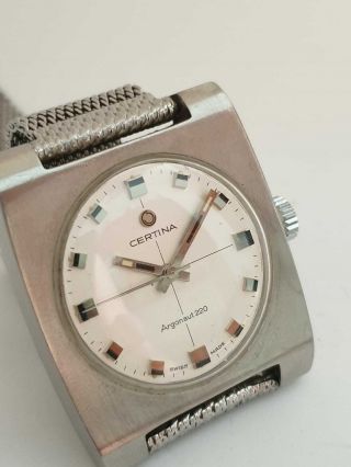 Vintage 1968 Art Deco Swiss Made Certina " Argonaut 220 " Cal.  25 - 66 Steel Watch