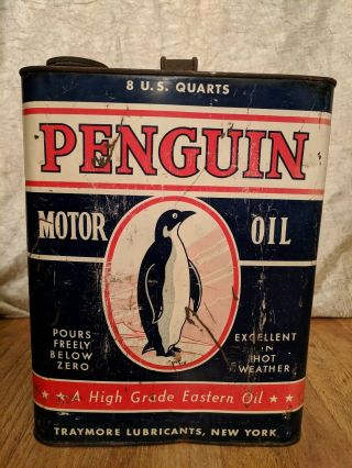 Vintage 2 Gallon Penguin Motor Oil Can Rare