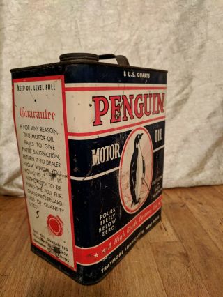 Vintage 2 Gallon Penguin Motor Oil Can RARE 5