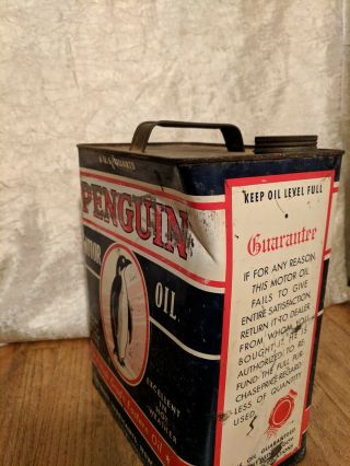 Vintage 2 Gallon Penguin Motor Oil Can RARE 6