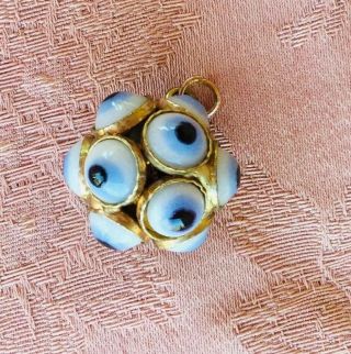 Vintage Blue Glass Evil Eye Necklace Pendant Charm Antique Jewelry
