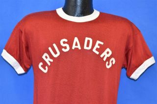 Vintage 50s Crusaders Red White Ringer Jersey Cotton Rayon 36 T - Shirt Medium M