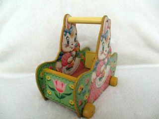 Vintage Fisher Price Rolling Bunny Basket 310 Introduced In 1961 -