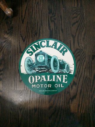 Vintage Sinclair Opaline Porcelain Enamel Sign 11 3/4 Gas Oil Pump Plate Motors