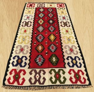 Hand Knotted Vintage Traditional Turkish Wool Kilim Area Rug 4.  5 X 2.  2 Ft (3945)
