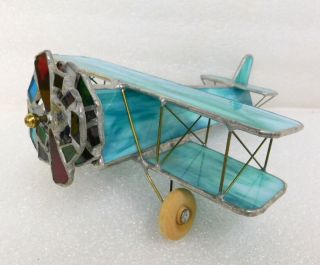 Vintage Stained Slag Glass Figural Airplane Biplane Kaleidoscope