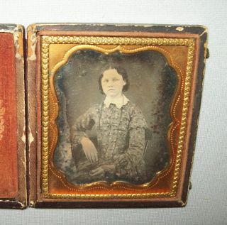 Antique Vtg 1850s Daguerreotype Photo Young Girl Dress Lady 1/6 Plt Dag