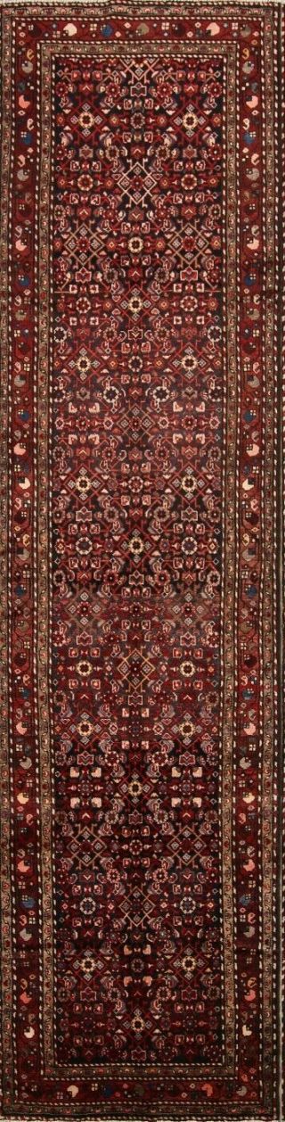 One - Of - A - Kind Vintage All - Over Floral Hamedan Persian Hand - Knotted 3x13 Wool Rug