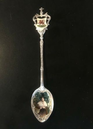 Sterling Silver & Enamel Souvenir Spoon Llandudno Wales British Hallmarks