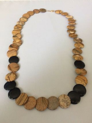 Vintage Petrified Wood? Discs Necklace W 14k Gold Clasp