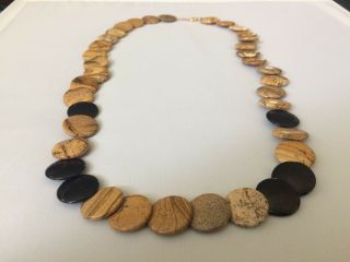 Vintage Petrified Wood? Discs Necklace w 14K Gold Clasp 2