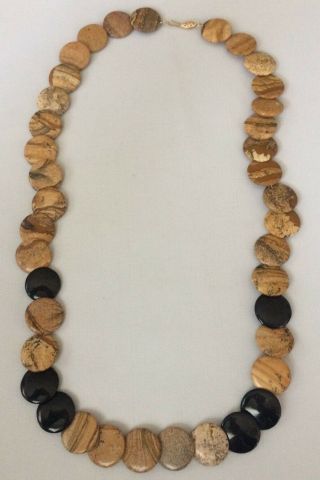 Vintage Petrified Wood? Discs Necklace w 14K Gold Clasp 3