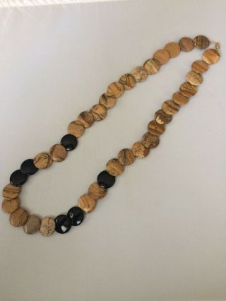 Vintage Petrified Wood? Discs Necklace w 14K Gold Clasp 7